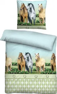 Комплект постельного белья Linon Horses, размер 135x200/80x80 см, зеленый Biberna