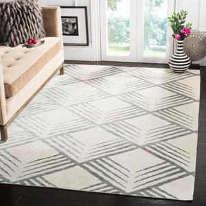 Ковер SAFAVIEH, 183 x 275 см, Tibetan Collection - Ivory & Silver, ручной работы ар-деко геометрический вискозный, идеален для помещений с высокой проходимостью в гостиной, спальне (TB424A)