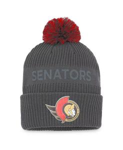 Мужская темно-серая вязаная шапка Ottawa Senators Authentic Pro Home Ice с манжетами и помпоном Fanatics