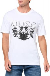 Футболка HUGO Mens с большим логотипом и изображением волка, White Cream