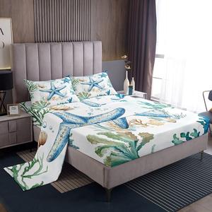 Erosebridal Комплект постельного белья Starfish с мультяшными кораллами и морской тематикой для детей из мягкого хлопка, Blue Green Yellow