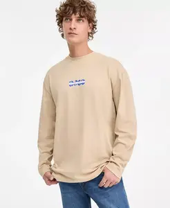 Мужская футболка с длинным рукавом Nifting Logo из хлопка Hugo Boss, загар/бежевый