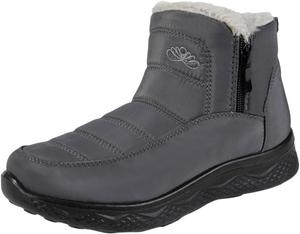 Зимние ботинки на низком ходу для женщин, утепленные флисом снежные сапожки, водонепроницаемые с боковой молнией, удобная повседневная обувь для улицы и ежедневной носки Generic, Grey