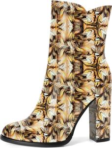 Женские лакированные ботильоны NUMALEO на молнии с круглым носком, сексуальные, для вечеринок, с высоким каблуком 4 дюйма, Yellow Brown Paint