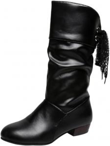 Женские модные сапоги средней длины с толстыми каблуками, круглым носком, шнуровкой, большого размера, подходят для повседневной носки HoaloX, Black