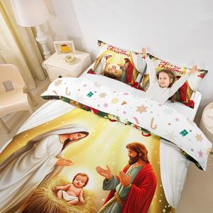 Erosebridal Комплект постельного белья с новогодним принтом рождественской елки для детей и взрослых, Yellow Red Green