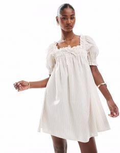 Платье-халат из пряжи, окрашенной в бежевую полоску Miss Selfridge