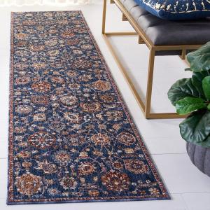 Ковер-ковер-дорожка SAFAVIEH, 61 x 244 см, Heirloom Collection, Navy & Beige, традиционный восточный дизайн, не линяет и прост в уходе, идеален для помещений с высокой проходимостью в гостиной, спальне (HRL718N)