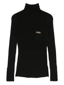 Ребристый свитер с высоким воротом и отделкой Elisabetta Franchi, черный