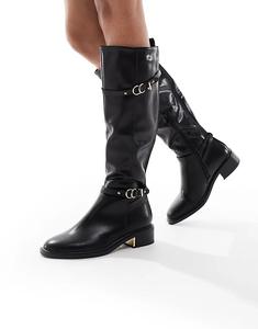 Изысканные сапоги для верховой езды SEQWL Wide Fit Latte с пряжкой, черного цвета