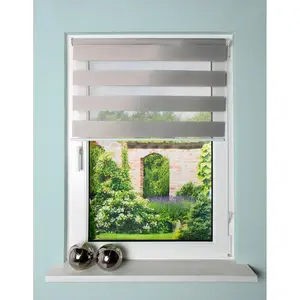 Двойное рулонное шторы stripes с защитой от света без сверления Home Wohnideen, серый