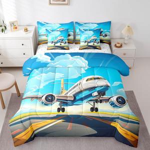Erosebridal Комплект постельного белья 7Pcs Airplane с водяным рисунком самолетов, White Blue