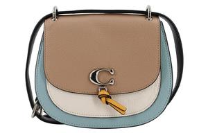 COACH Кожаная седельная сумка Реми через плечо женская цвета хаки и белый небесно-голубой