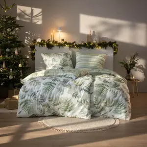 Постельное белье Cozy Flannel 135x200 с листьями папоротника, двустороннее, зеленое, 4469-530 Estella