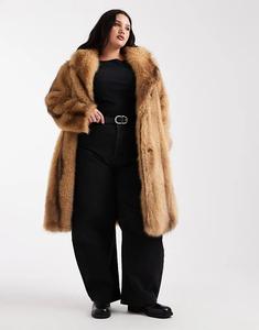 Искусственное пальто миди ASOS DESIGN Curve в оранжевую полоску