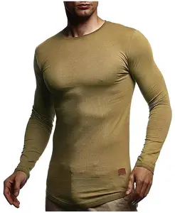 Мужская базовая футболка с длинным рукавом и круглым вырезом, облегающего кроя, толстовка с длинным рукавом и круглым вырезом LN8394, размер XXL, цвет хаки Leif Nelson, коричневый/бежевый