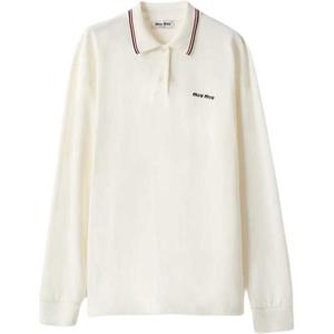 Поло с длинным рукавом и вышитым логотипом MIU MIU, белый