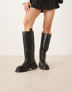 Массивные сапоги Cecilia на плоской подошве ASOS DESIGN Wide Fit черного цвета