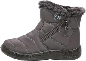 Женские плоские зимние ботинки на щиколотку, водонепроницаемые с боковой молнией, с плюшевой подкладкой, теплые зимние уличные ботинки Azttoztto, Grey