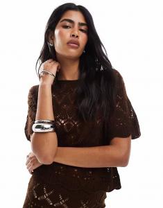 Пляжная футболка, связанная крючком, шоколадного цвета Miss Selfridge