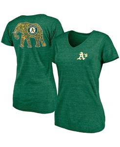 Зеленая женская фирменная футболка Oakland Athletics Paisley Hometown Collection Tri-Blend с v-образным вырезом Fanatics, зеленый