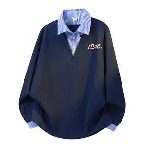 Поло Unisex Lapel Moderate Mock Two Piece WARRIOR, темно-синий (diy badge)