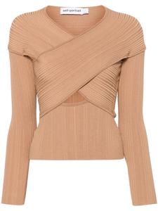 Ребристый топ с запахом Self-Portrait, коричневый