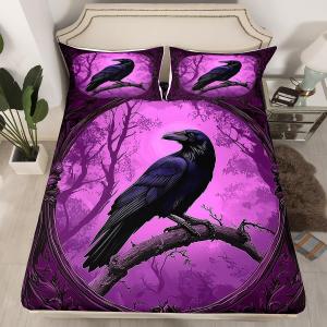 Erosebridal Готический комплект постельного белья Crow для детей, материал с экзотическим принтом животных, включает 2 наволочки, глубокие карманы, Purple Black