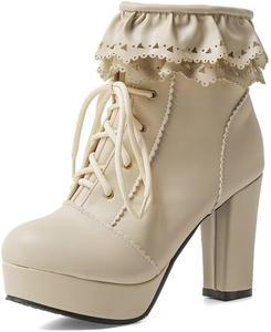 Женские ботильоны MFairy с блочным каблуком, милые броги, высокие каблуки, платформенные ботинки на шнуровке с молнией, Beige