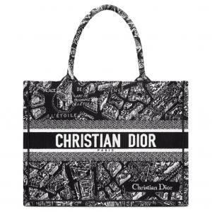 DIOR Сумка BookTote из хлопка, шоппер, женская сумка среднего размера черно-белая