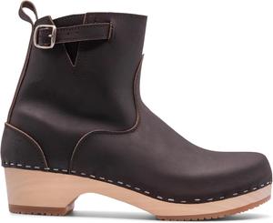 Ручные шведские деревянные сабо Sandgrens для женщин, ботинки на низком каблуке | New York Low, Fudge Nubuck (Light Base)