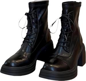Женские ботинки с грубыми носками на шнуровке и боковой молнии, с удобной толстой подошвой, подходят для повседневной носки, повседневного стиля, поездок на работу и официальных мероприятий. Clolinde, Black-Brushed