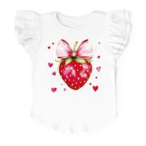 Футболка с принтом Coquette strawberry hearts watercolor и рукавами-фонариками The Juniper Shop, White