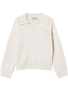 TWINSET свитер с воротником поло и нашивкой, нейтральный цвет