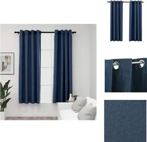 Плотные шторы с люверсами, под лен, 2 шт., синие, 140 x 175 см - Шторы и портьеры vidaXL