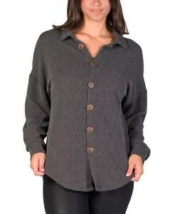 Женская жакет-рубашка с длинным рукавом и воротником на пуговицах 24seven Comfort Apparel, черный