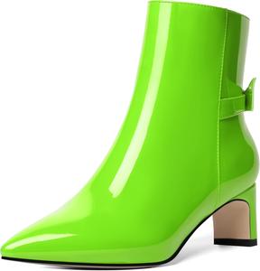 Женские ботильоны MOVINSTEPS с острым носком, милым лаковым дизайном, рабочим стилем, массивным низким каблуком, высотой до щиколотки, каблук 5 см, Lime Green