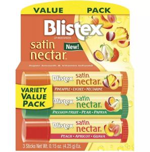 Blistex, 3 упаковки увлажняющих фруктовых бальзамов для губ, Satin Nectar