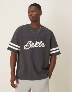 Футболка ASOS DESIGN oversized city applique on waffle fabric in charcoal