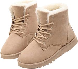Женские зимние сапоги EIYEI с утеплителем из флиса, ботильоны до щиколотки, для пеших прогулок, треккинга и альпинизма, с круглым носком, на шнуровке, из замши, на платформе, водонепроницаемые, рабочие и уличные, нескользящие, повседневные, Beige
