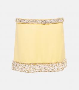 Мини-юбка из кади с декоративными элементами Miu Miu, Crema