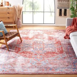 Ковер SAFAVIEH, 275 x 366 см,  Tucson Collection, моющийся, Rust & Blue, противоскользящий, идеален для помещений с высокой проходимостью: гостиная, спальня, домашний офис, столовая (TSN167P-9)