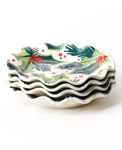 Набор из 4-х тарелок для салата с бальзамом и ягодами падуба, сервиз на 4 персоны Coton Colors, green