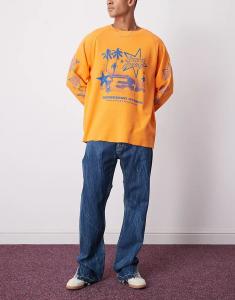 Джинсы Weekday Space свободного кроя прямого кроя с разрезами по низу, с эффектом синего мрамора