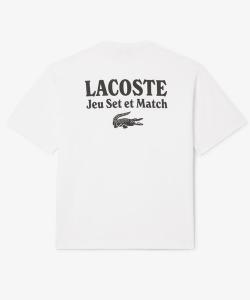 Футболка свободного кроя из плотной ткани с принтом на спине Lacoste, белый