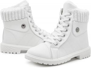 Женские бело-черные ботинки Waluzs на щиколотку с шнуровкой - пушистые зимние ботинки для снега