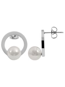 Adeliás Женские серьги - Серьги-гвоздики из нержавеющей стали с жемчужиной в серебряном исполнении
