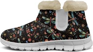 Женские зимние ботинки Howilath с принтом тай-дай, уличные снежные ботинки с плюшевой подкладкой и мехом, Dragonfly Floral