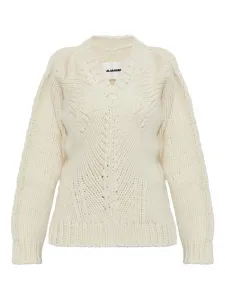 Шерстяной свитер с V-образным вырезом Jil Sander, кремовый