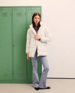 Женское длинное стеганое пальто с капюшоном Green Coast, светло-бежевый